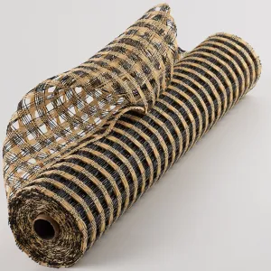 21" Poly Burlap Check Mesh: Black & Beige