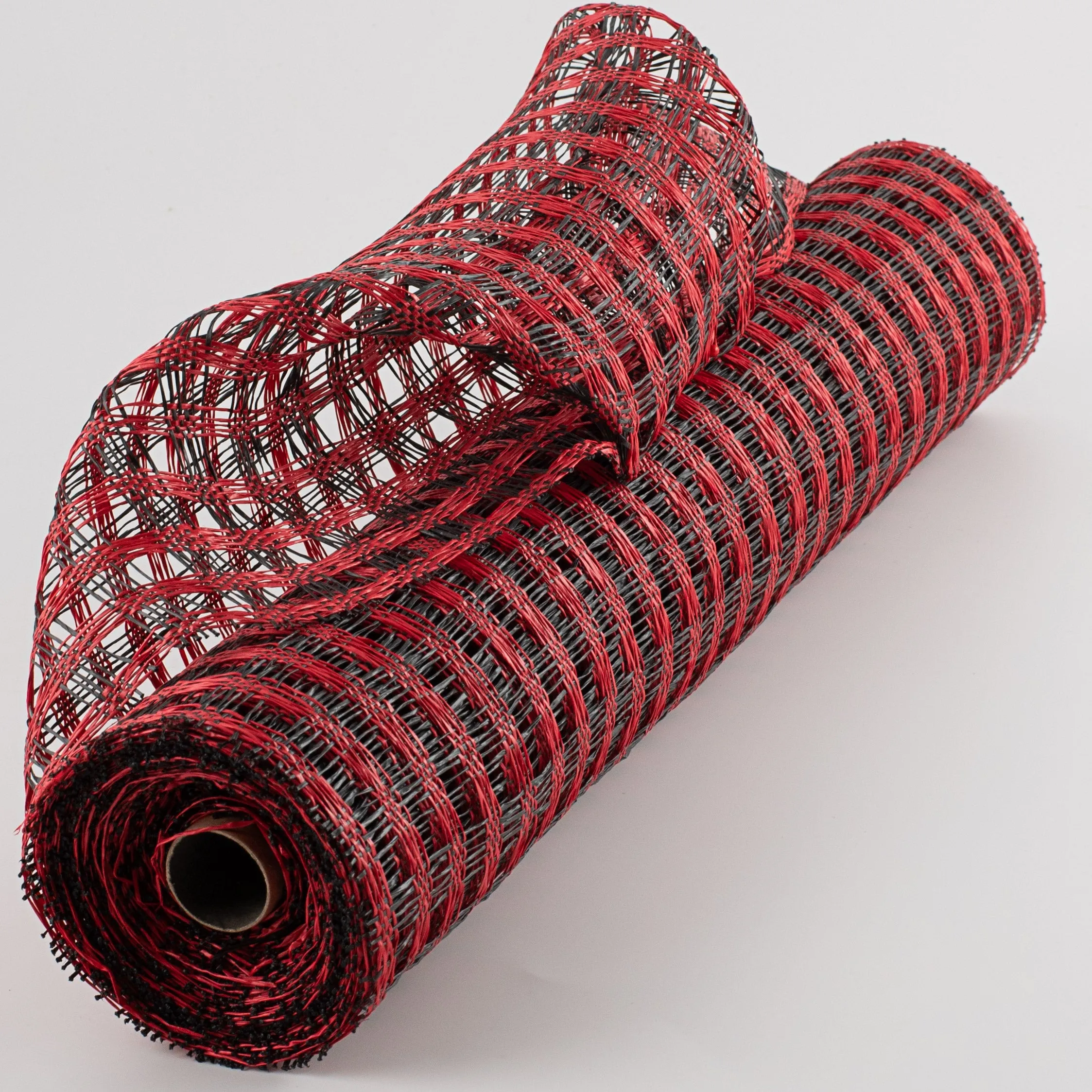 21" Poly Burlap Check Mesh: Black & Red
