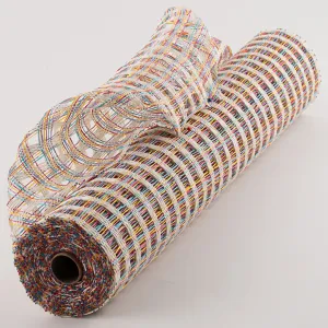 21" Poly Burlap Check Mesh: Spring Rainbow & Cream