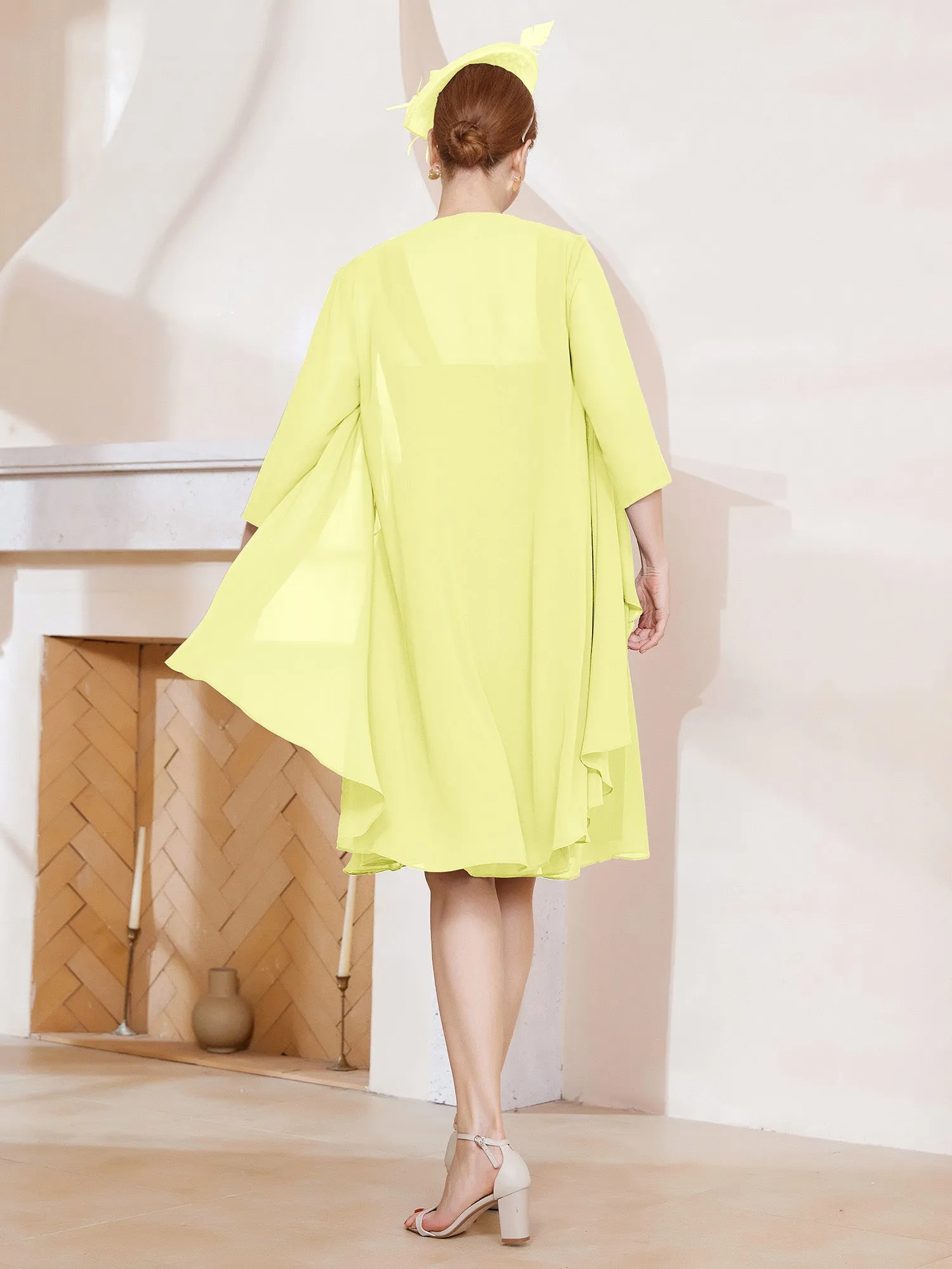 A-Line Chiffon Knee-length Dress With Jacket Daffodil