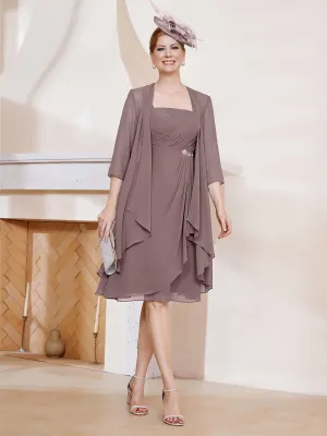 A-Line Chiffon Knee-length Dress With Jacket Vintage Mauve