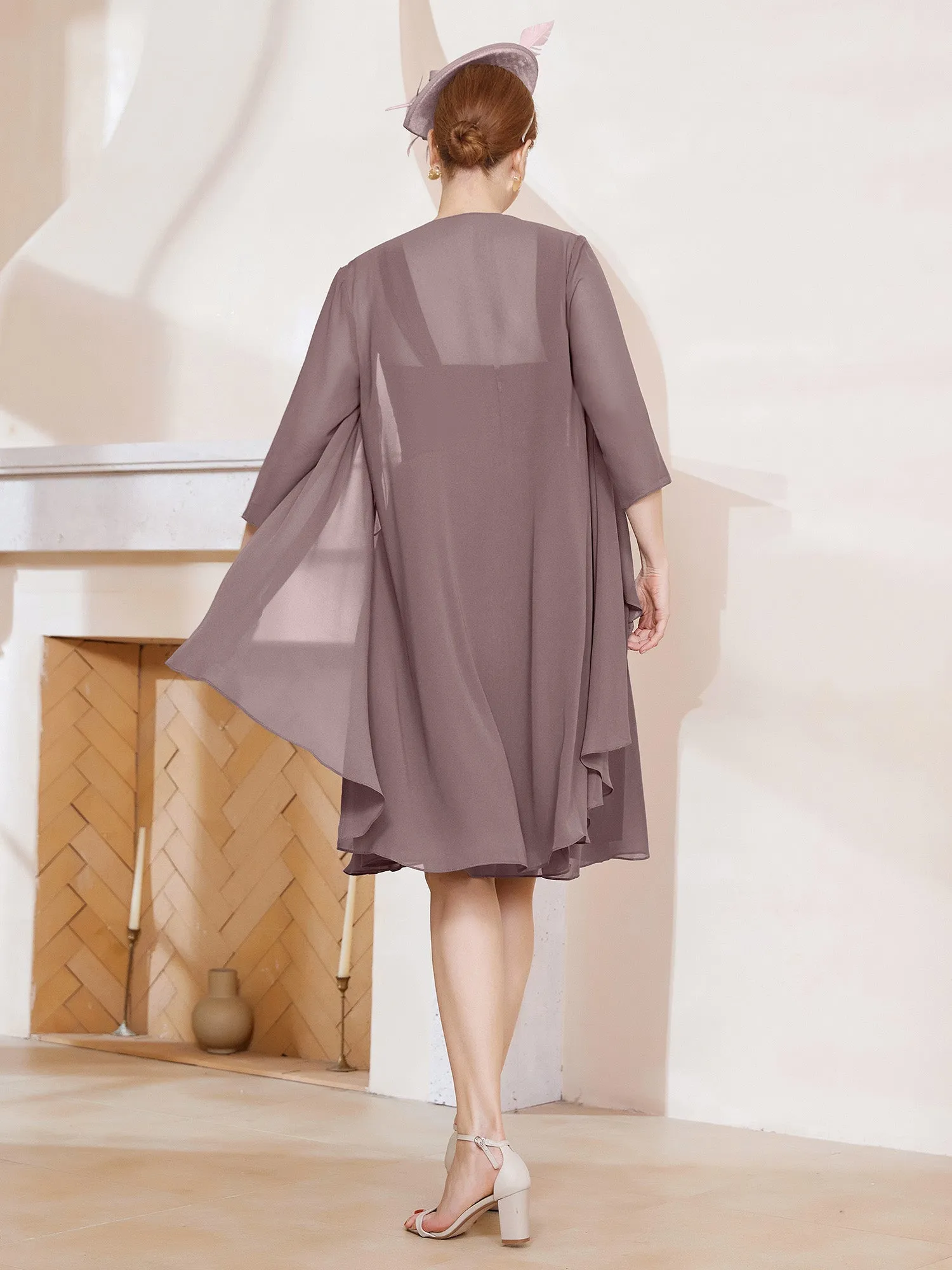 A-Line Chiffon Knee-length Dress With Jacket Vintage Mauve