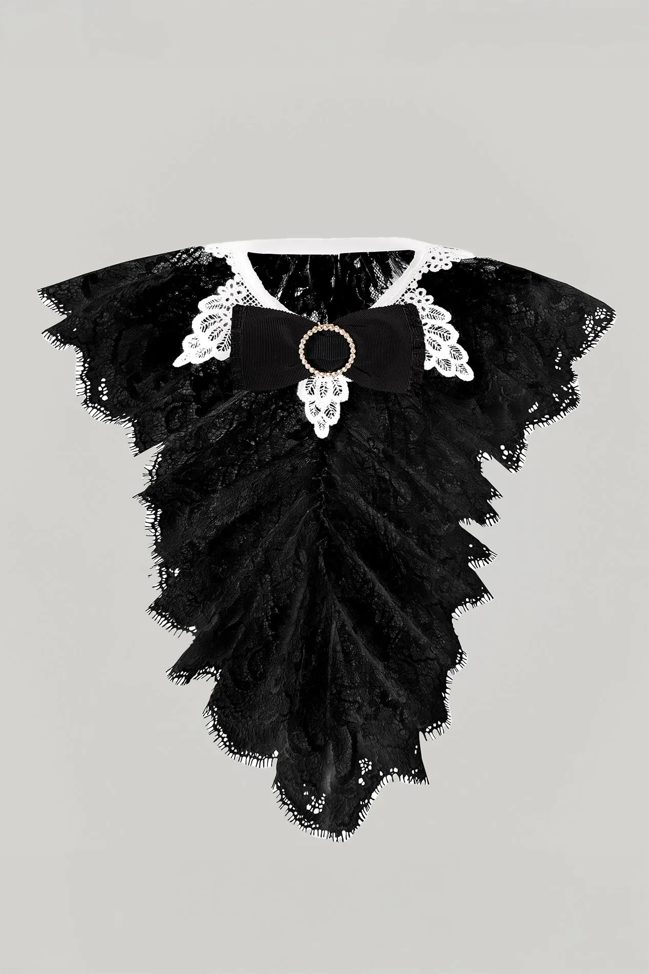 Anne Ruffled Cotton Lace Jabot In black and Ivory