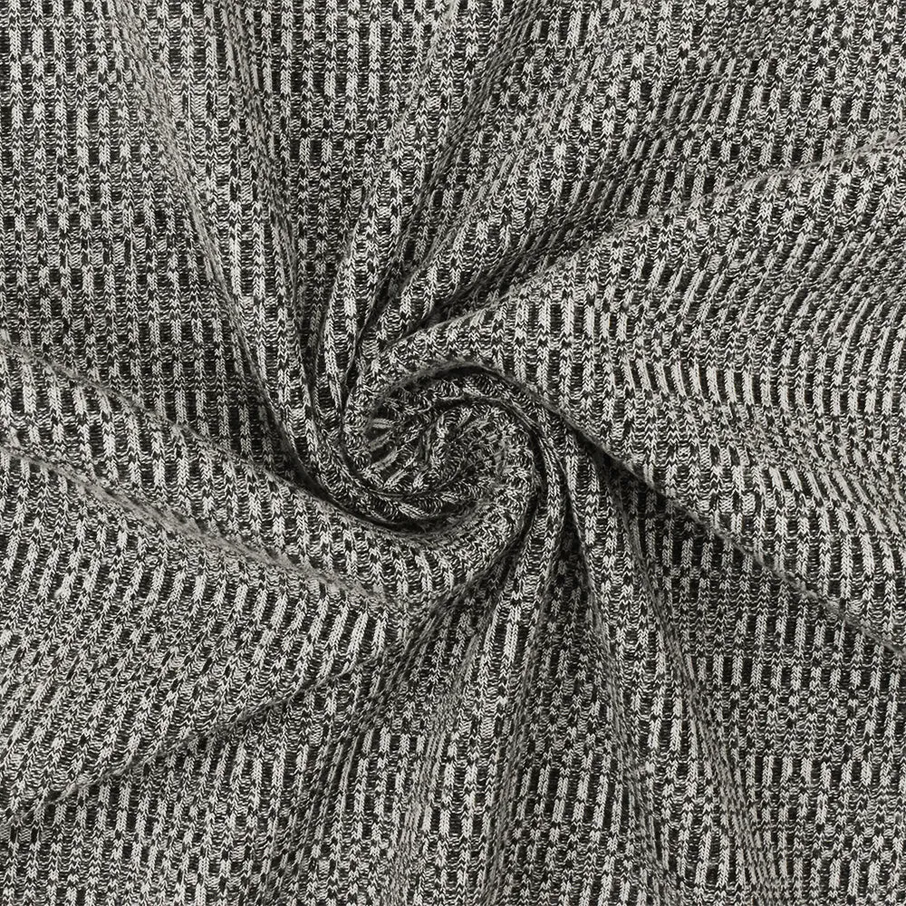 Ash White-Black Distorted Texture Stretch 2X2 Rib Knit Fabric
