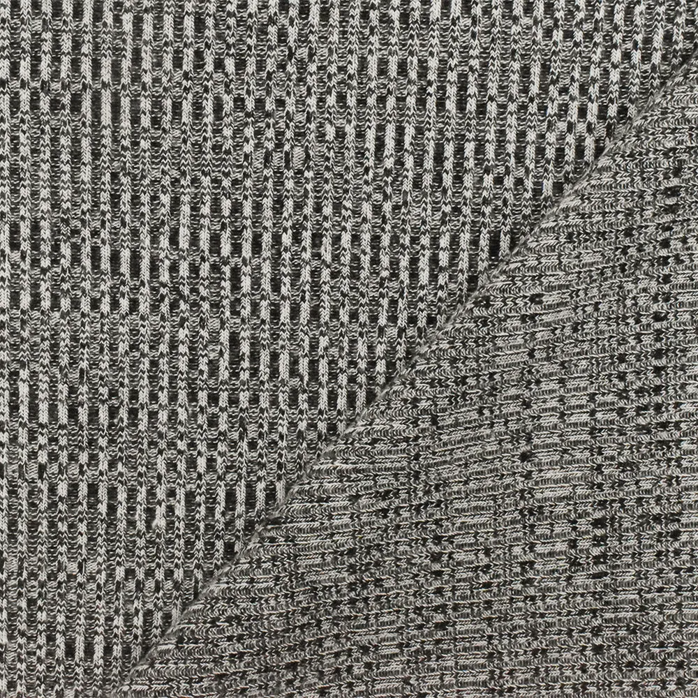 Ash White-Black Distorted Texture Stretch 2X2 Rib Knit Fabric