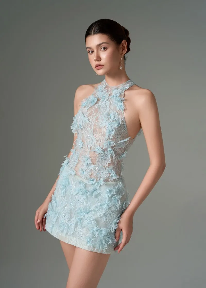 AURELIA LACE DRESS IN AQUA