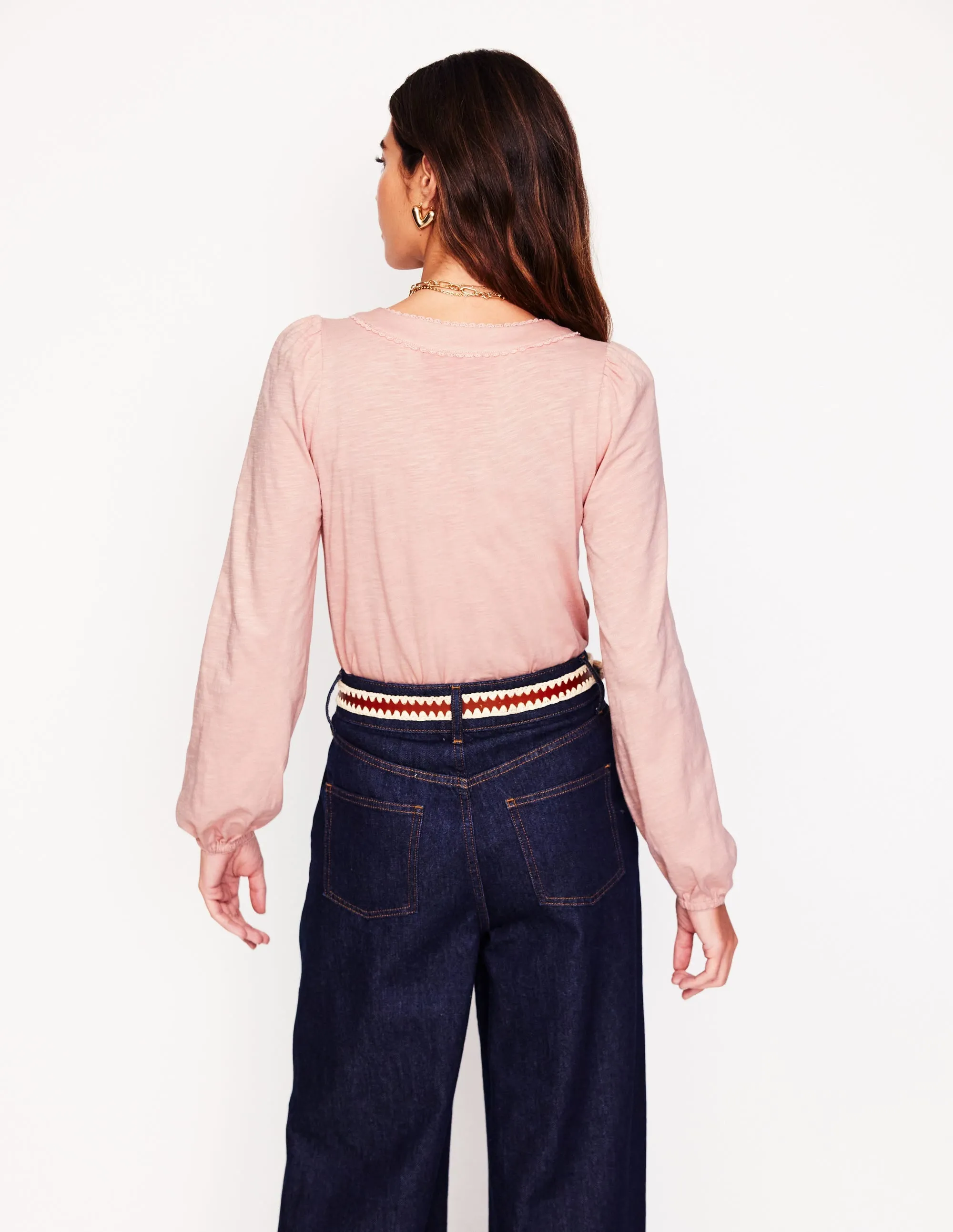 Ava Long Sleeve Trim Top-Milkshake