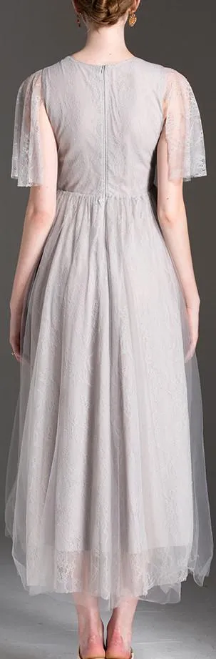 Bird-Applique Front-Bow Tulle Dress