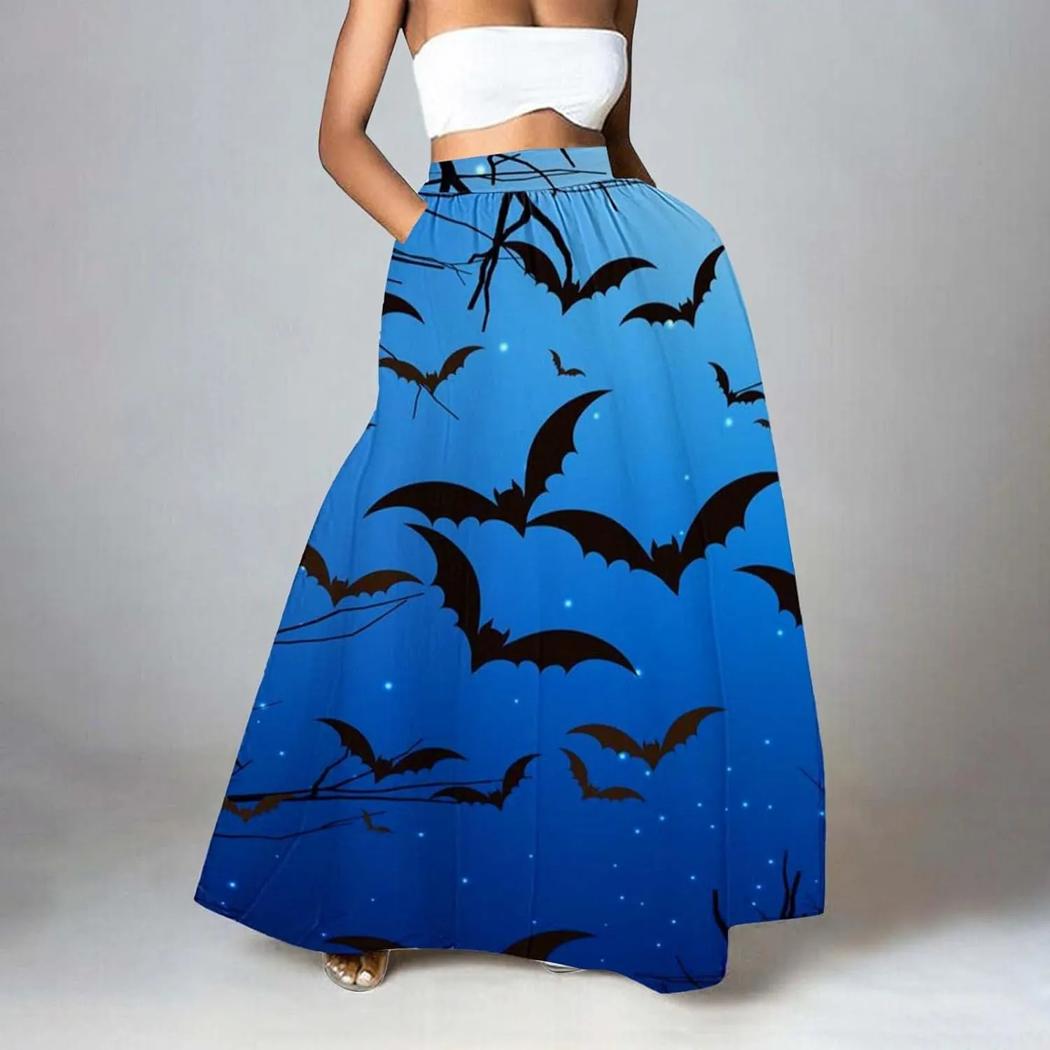 Black Fluffy Skirt Skirt High Waist Party Beach Pocket Long Maxi Skirt Halloween Costumes Pleated Skirts for Women