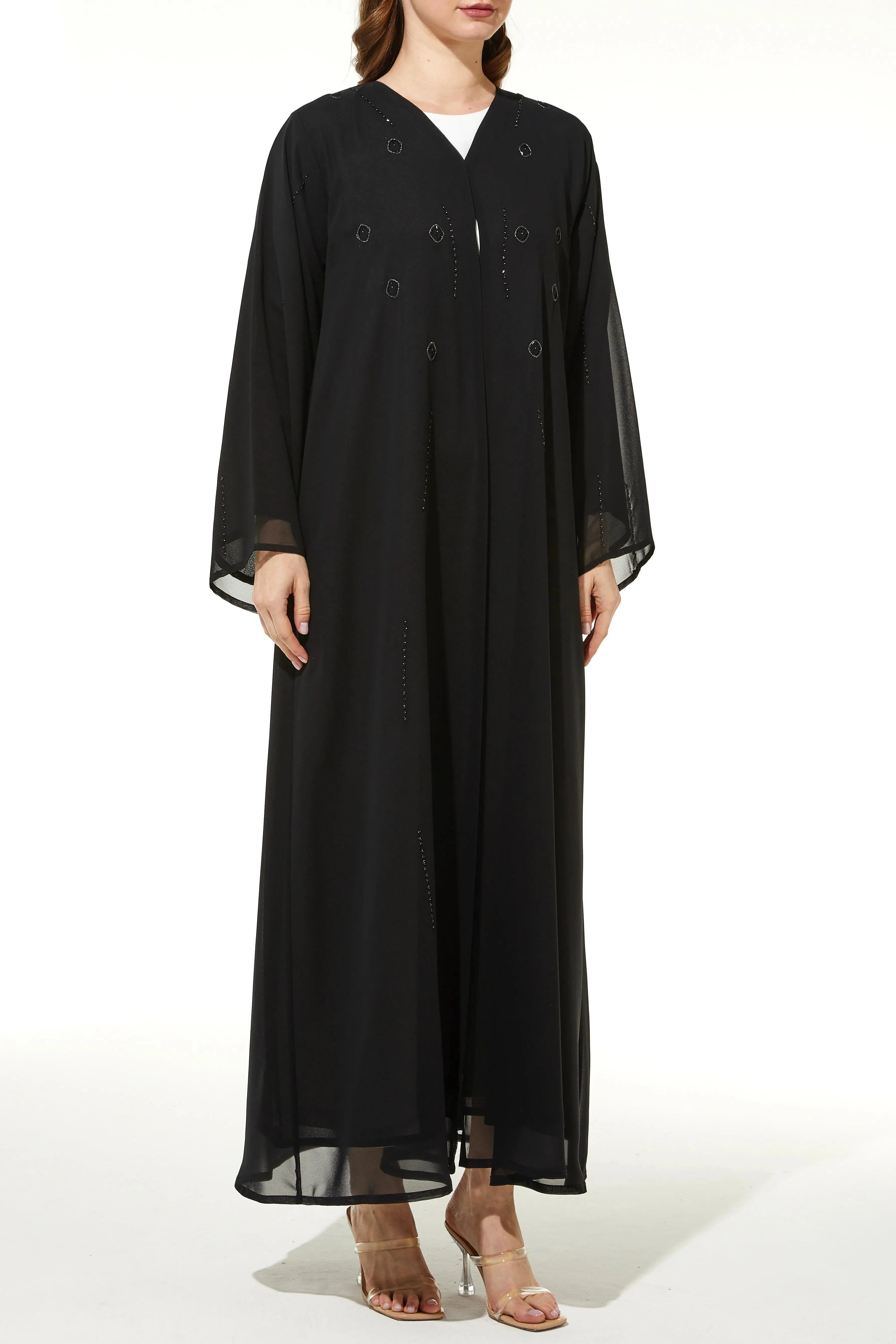 Black Lily Chiffon with Front Shiny Threadwork and Beadwork