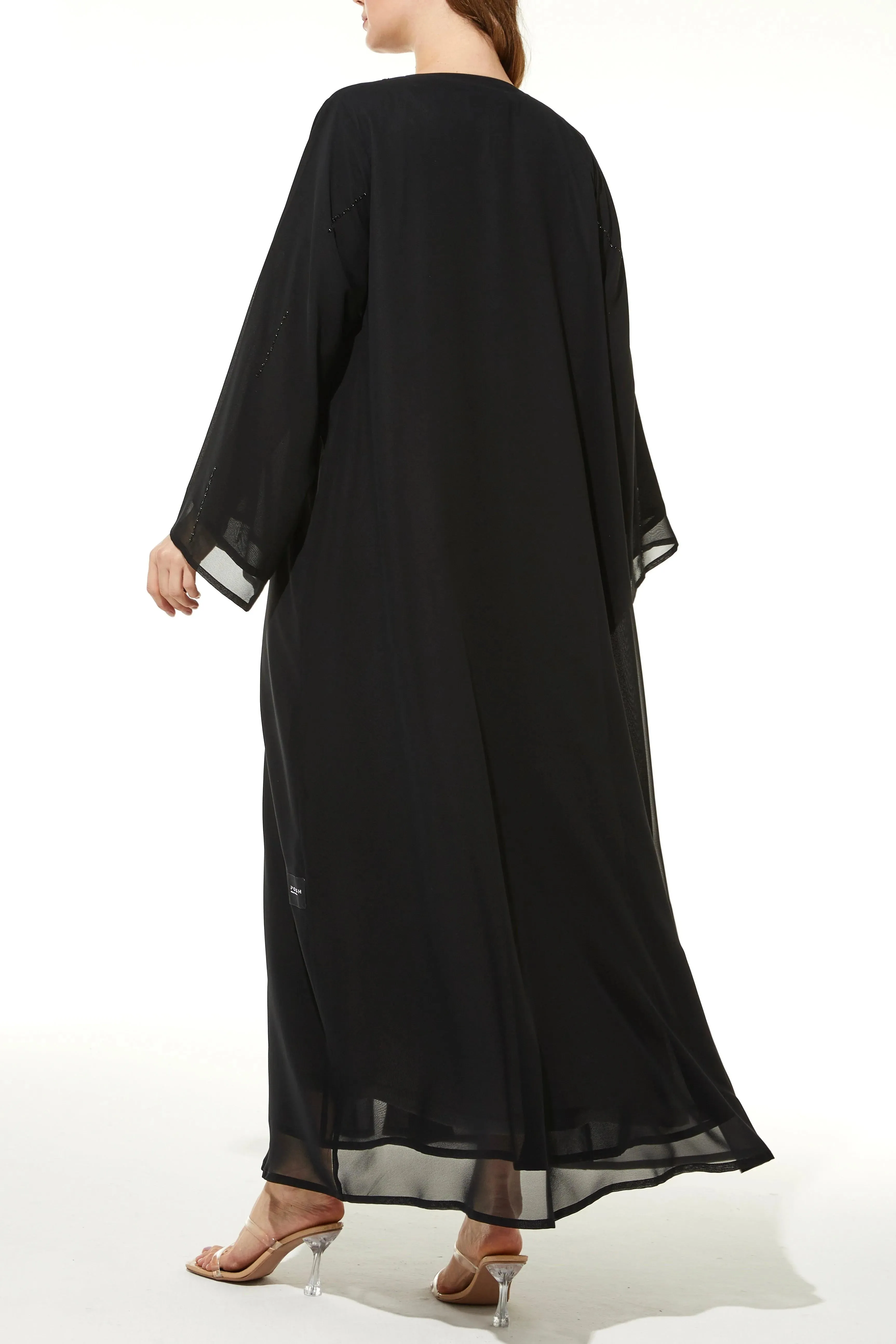 Black Lily Chiffon with Front Shiny Threadwork and Beadwork