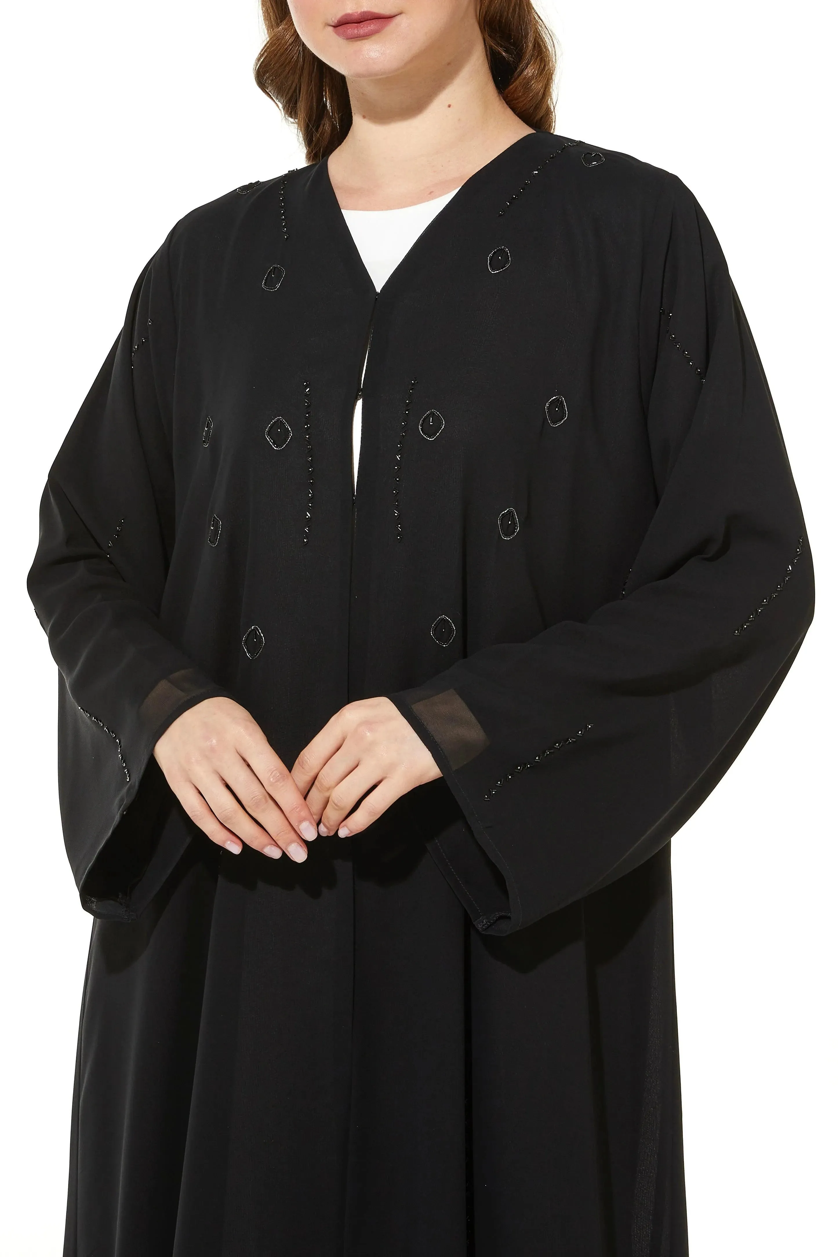 Black Lily Chiffon with Front Shiny Threadwork and Beadwork