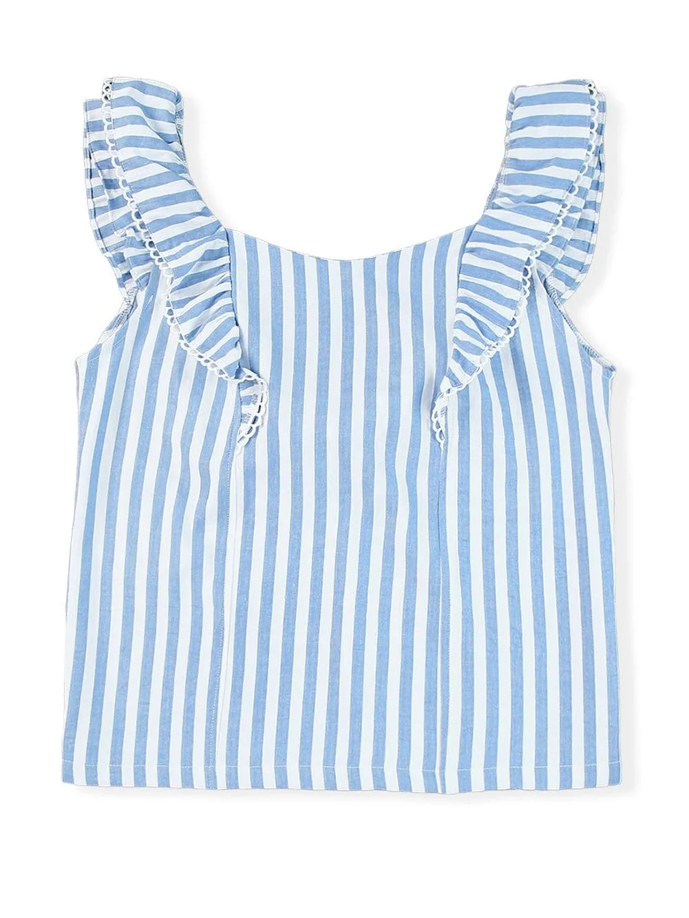 Blue Striped Tie-Back Ruffle Trim Sleeveless Tank Top