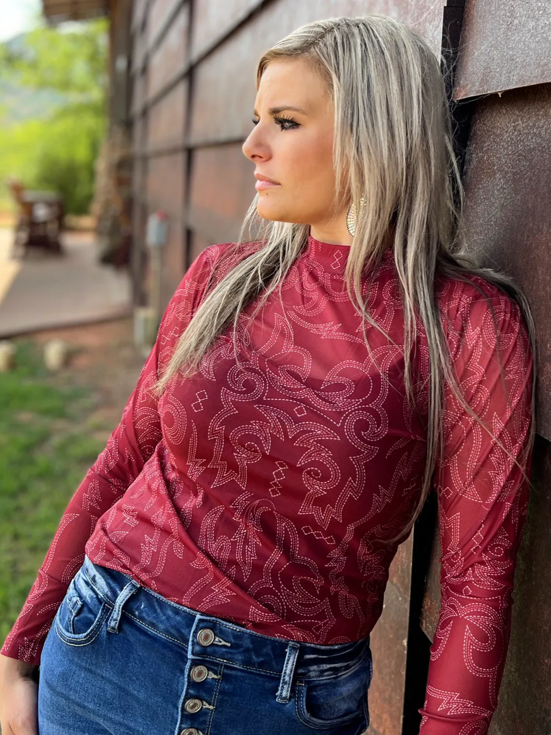 Bonfire Nights Maroon Mesh Top