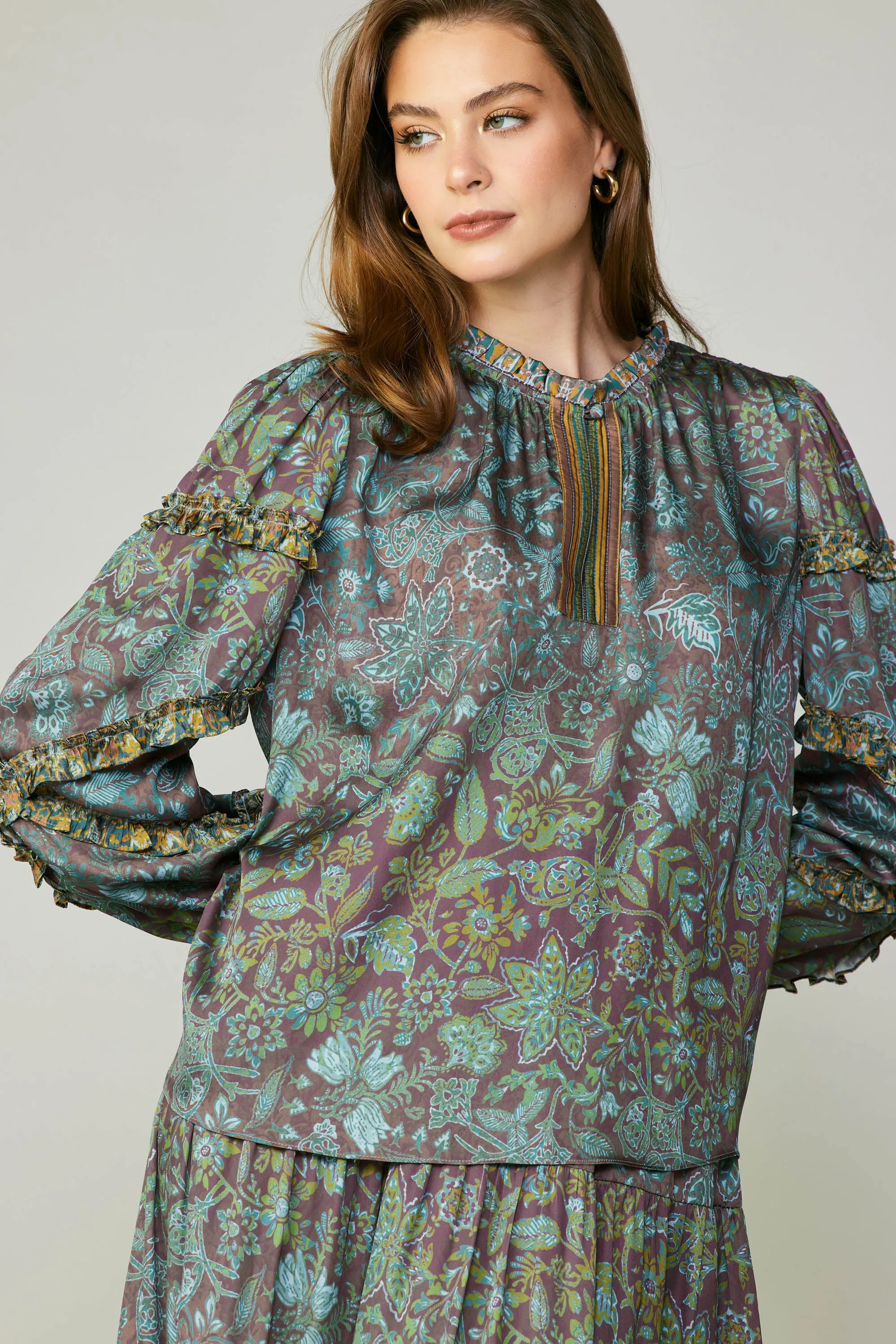 Border Printed Floral Blouse