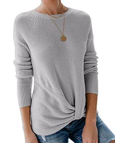 Breampot Women Cable Knit Jumper Casual Basic Long Sleeve Pullover Sweater Tops(Y-Grey,Medium)