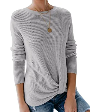 Breampot Women Cable Knit Jumper Casual Basic Long Sleeve Pullover Sweater Tops(Y-Grey,Medium)