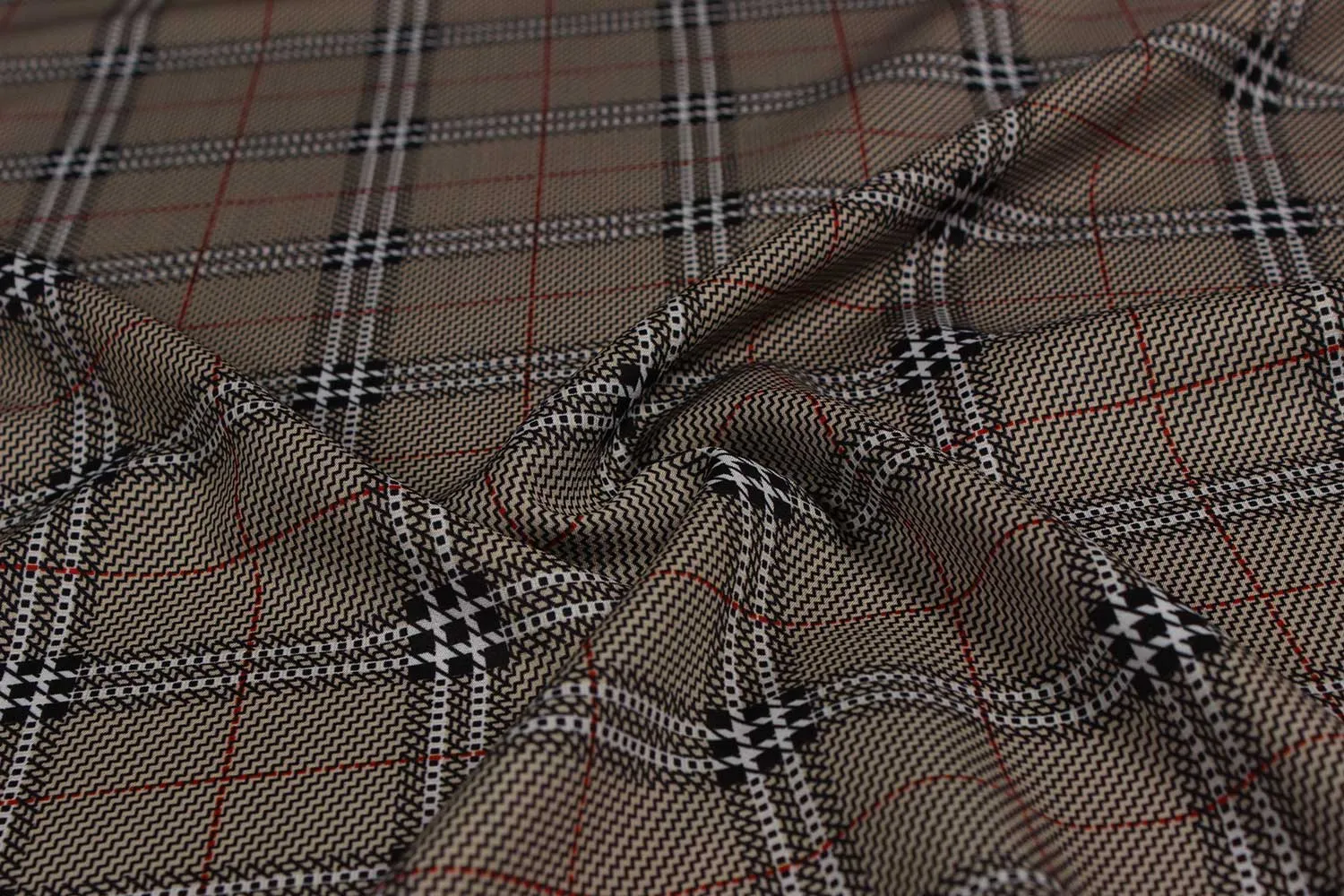 Brown Checks Micro Crepe Fabric