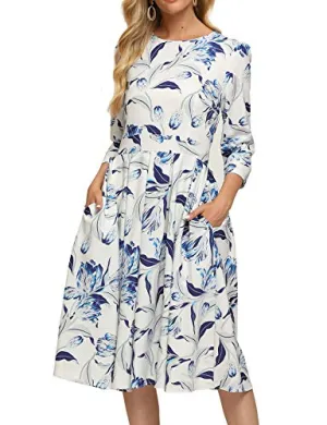 Bs Women's Floral Vintage Dress Elegant Midi Evening Dress Simple Flavor