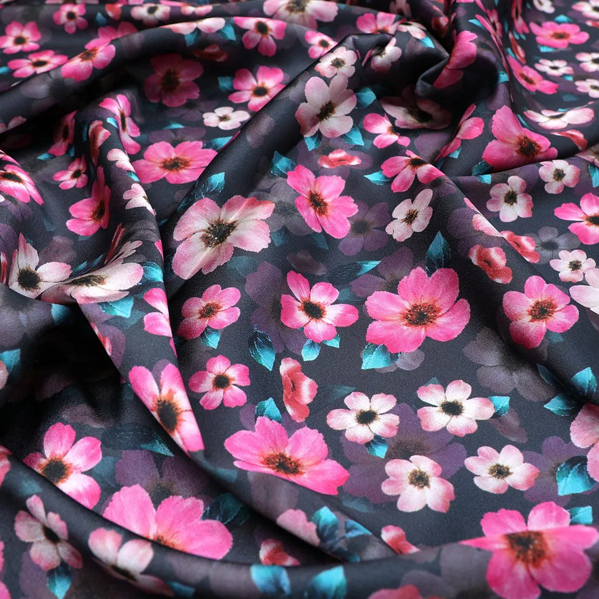 Buttercup Pink Floral Digital Printed Fabric - Japan Satin