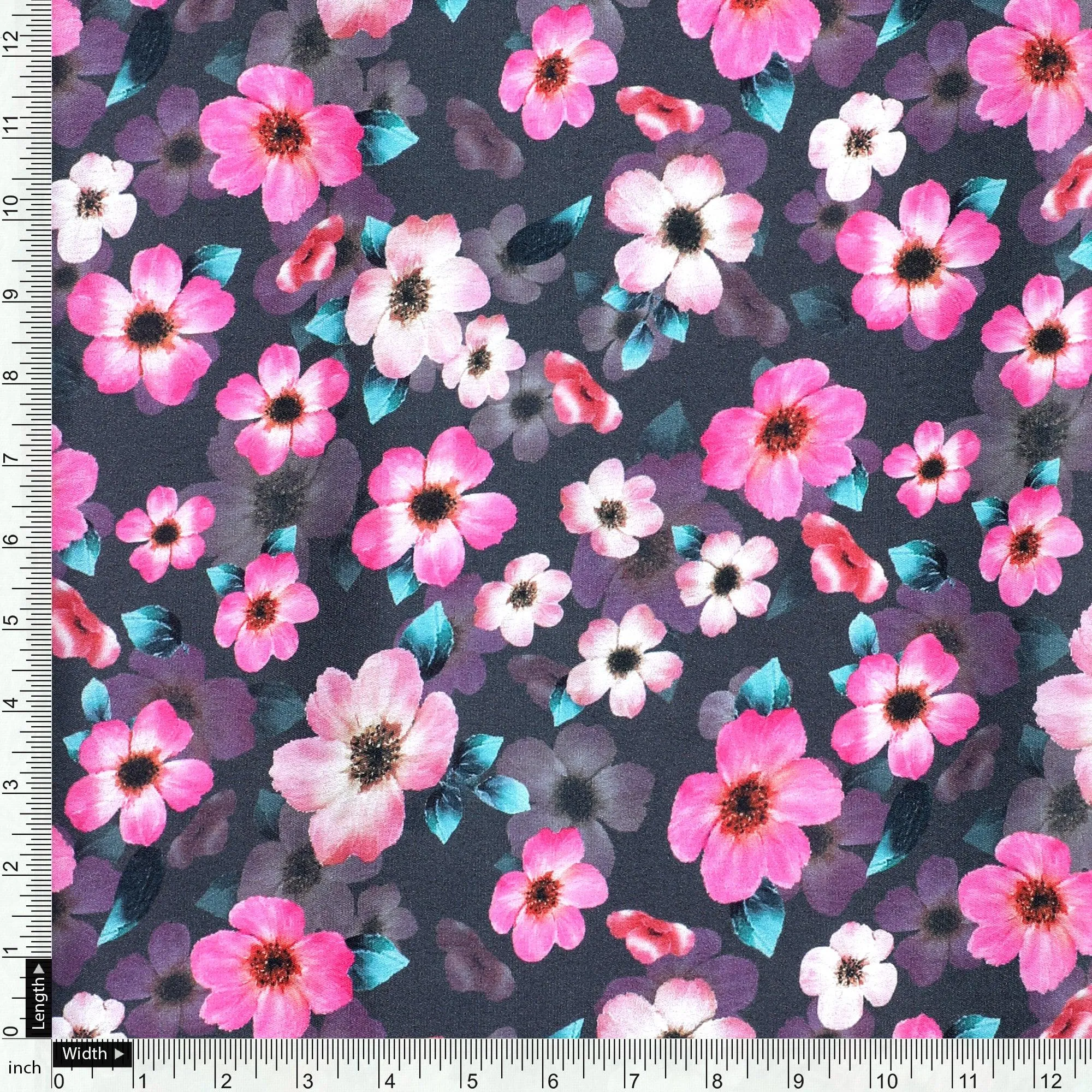 Buttercup Pink Floral Digital Printed Fabric - Japan Satin