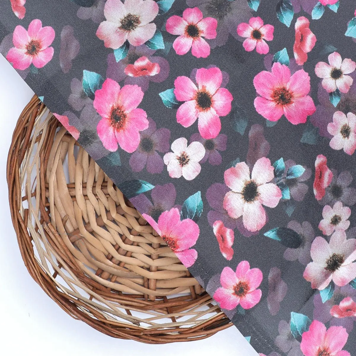 Buttercup Pink Floral Digital Printed Fabric - Japan Satin