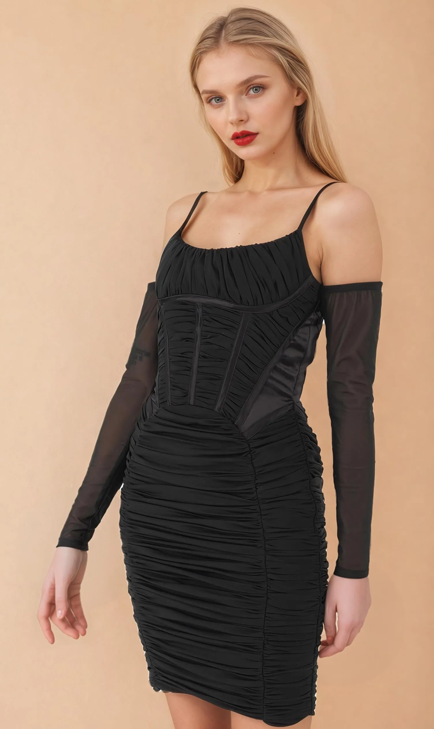 Carlee Bespoke Black Mesh Corset Dress