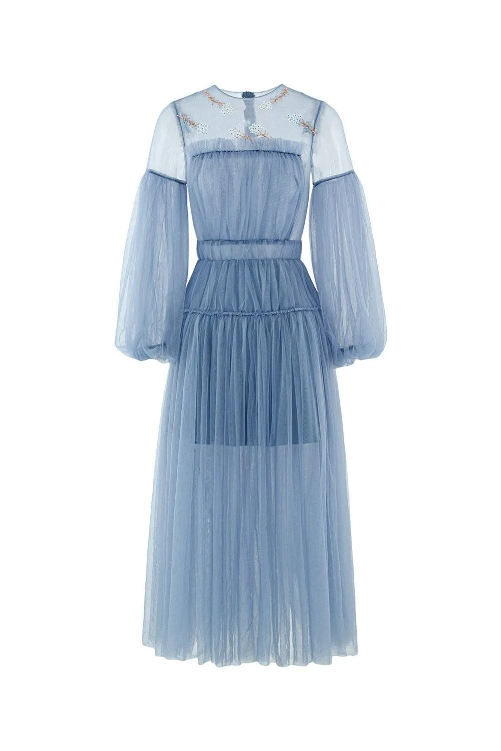 Charmeuse A-line Puffy Sleeved Tulle Ankle Length Dress