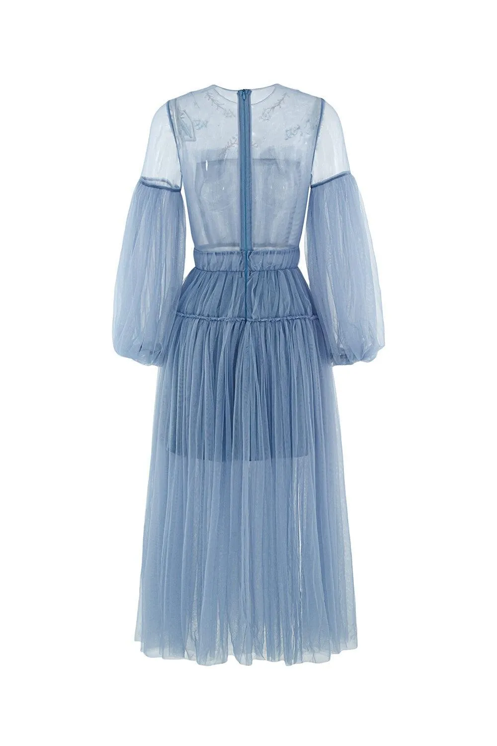 Charmeuse A-line Puffy Sleeved Tulle Ankle Length Dress