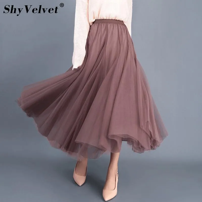 Chiffon Brown Boho Midi Skirt
