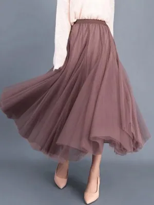 Chiffon Brown Boho Midi Skirt