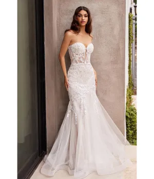 Cinderella Divine French White Floral Embellished Mermaid Bridal Gown