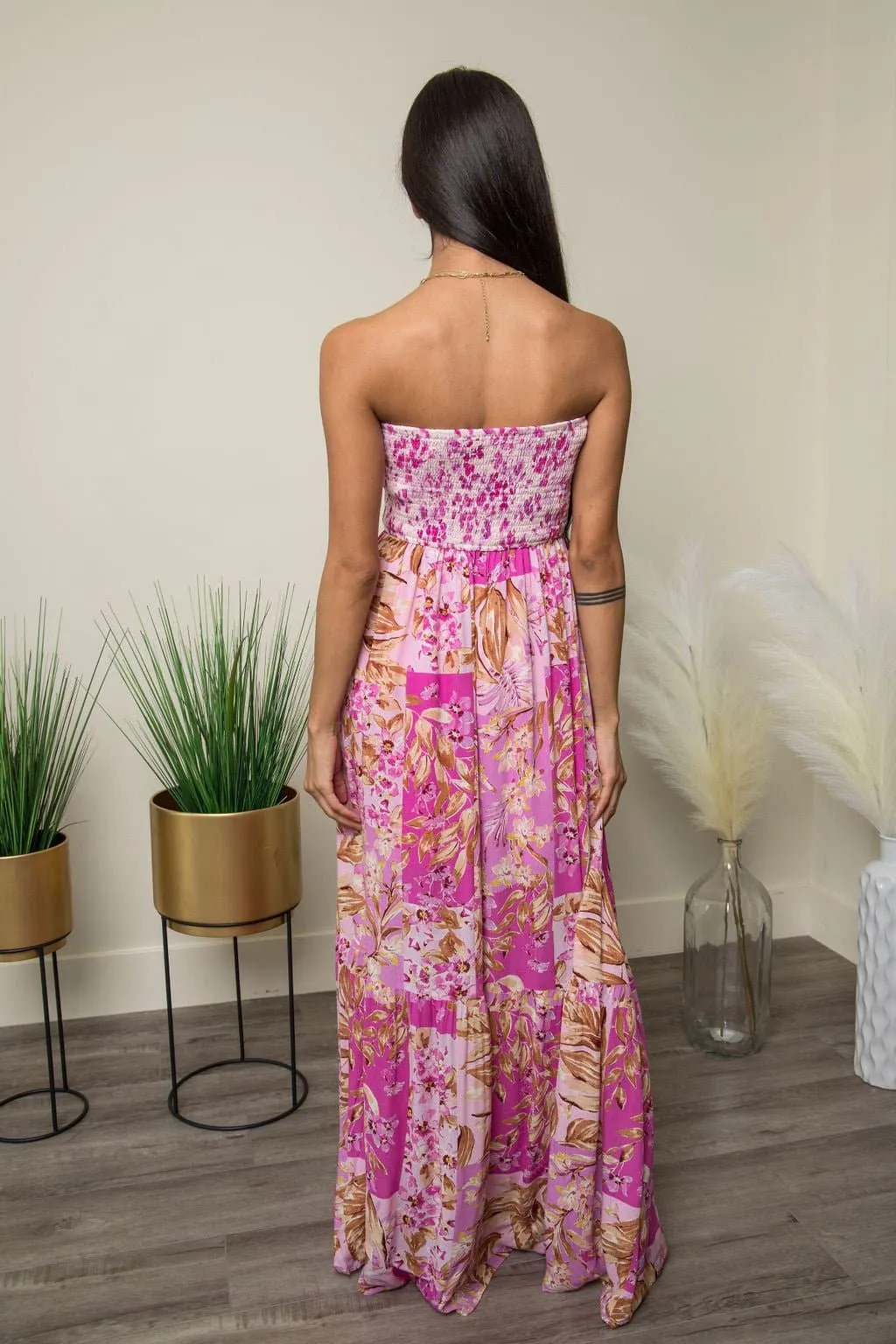 Cotton Candy Ruffle Floral Print Maxi Dress -Pink