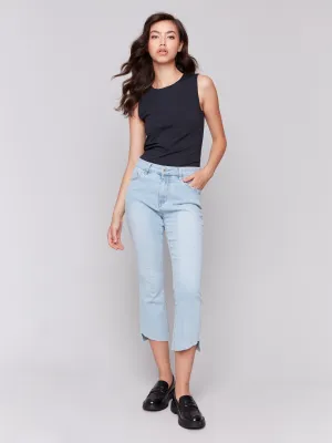 Cropped Jeans with Asymmetrical Hem - Bleach Blue