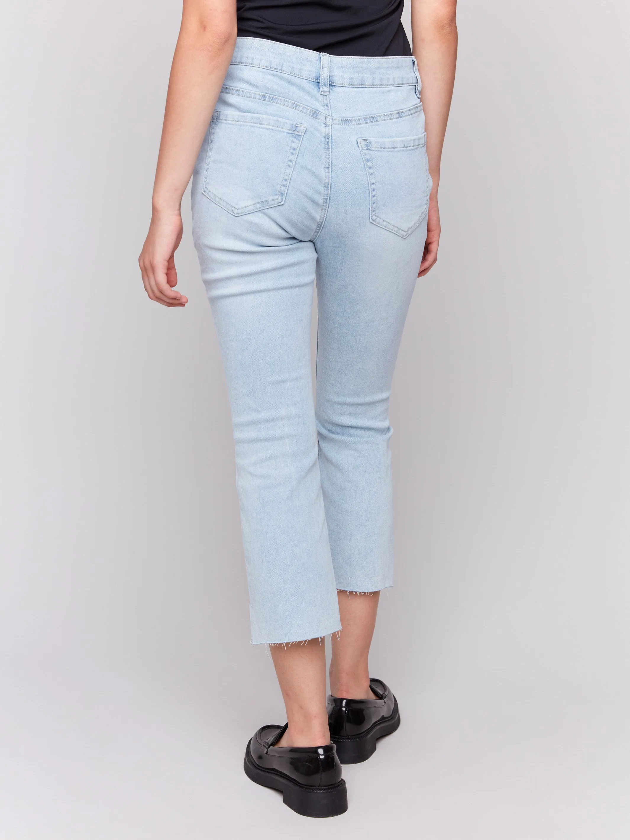 Cropped Jeans with Asymmetrical Hem - Bleach Blue