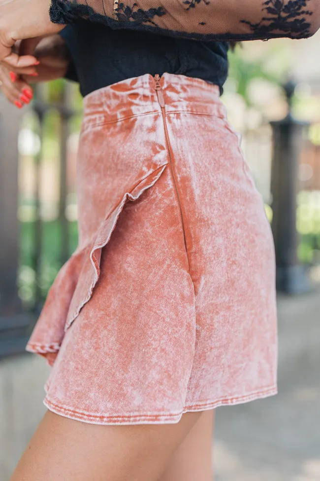 Day And Night Brick Acid Wash Denim Ruffle Hem Skort