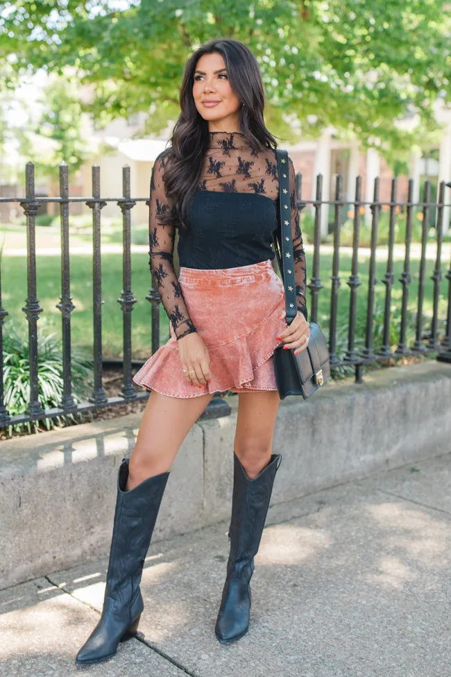 Day And Night Brick Acid Wash Denim Ruffle Hem Skort