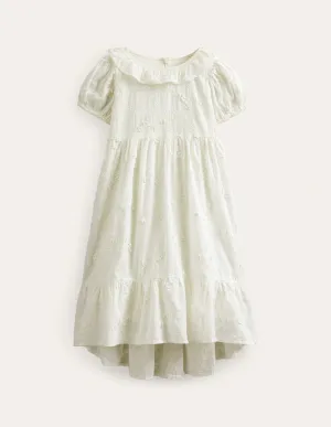 Dip Hem Broderie Dress-Ivory