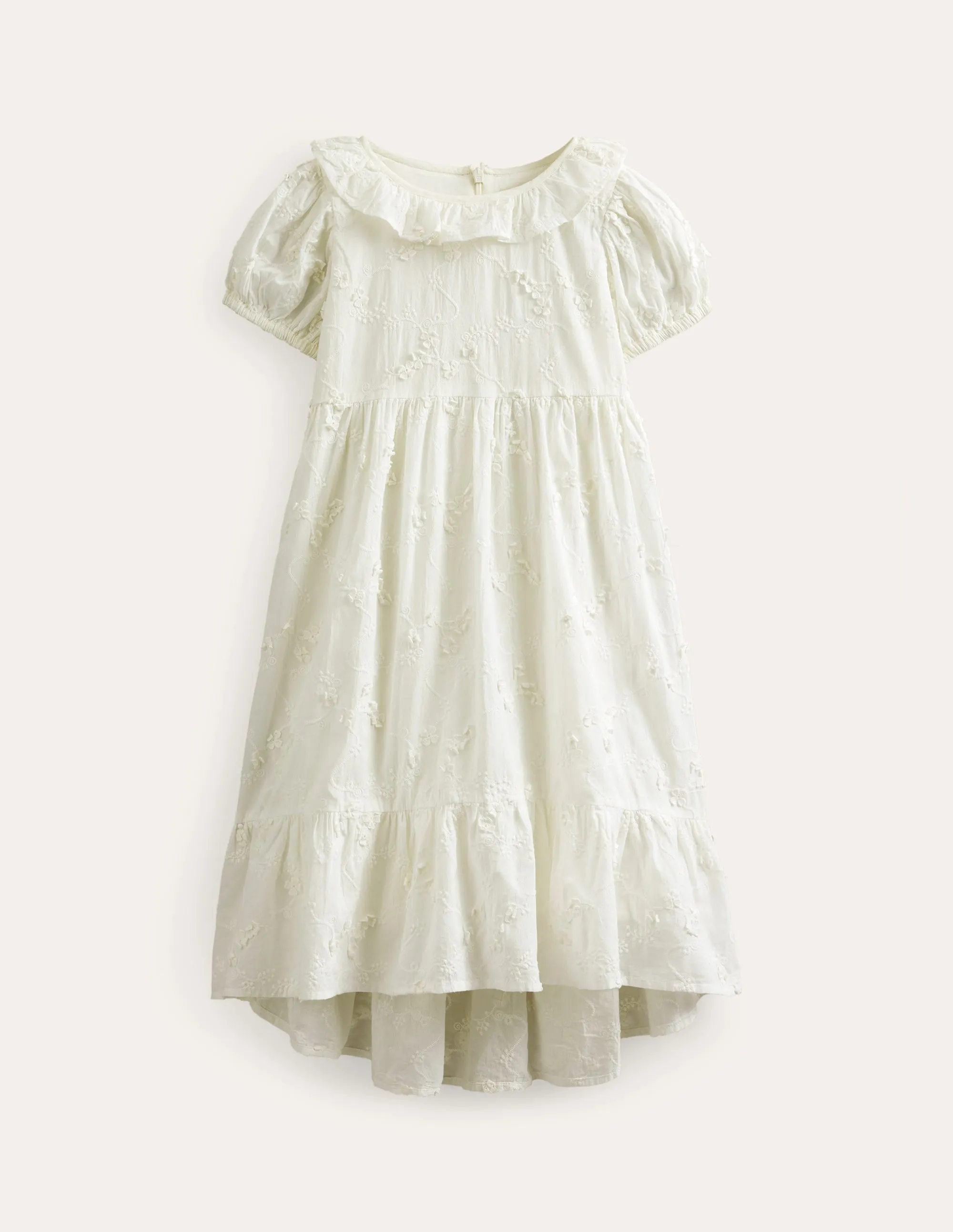 Dip Hem Broderie Dress-Ivory