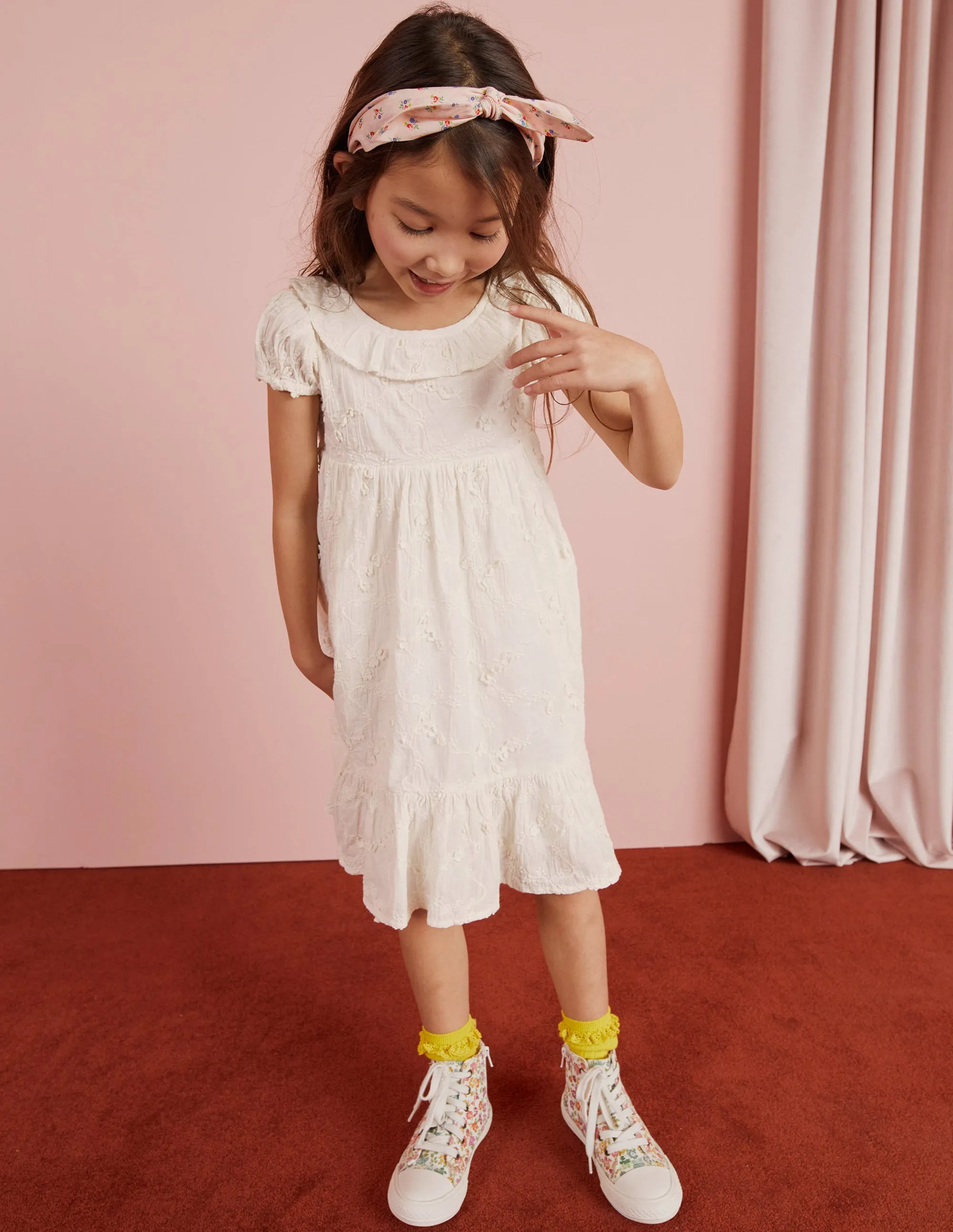 Dip Hem Broderie Dress-Ivory
