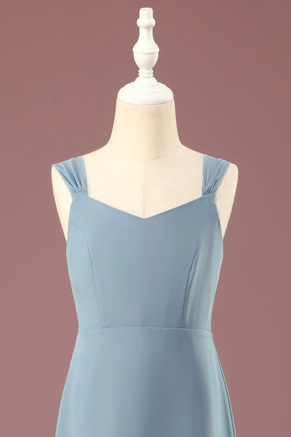 Dusty Blue A-line V-neck Chiffon Junior Bridesmaid Dress