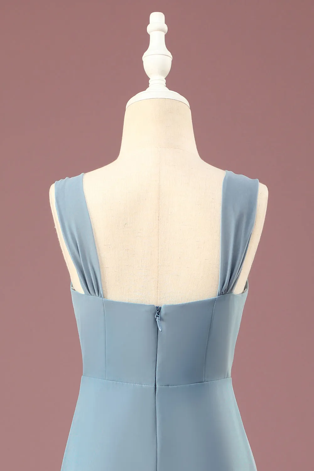 Dusty Blue A-line V-neck Chiffon Junior Bridesmaid Dress