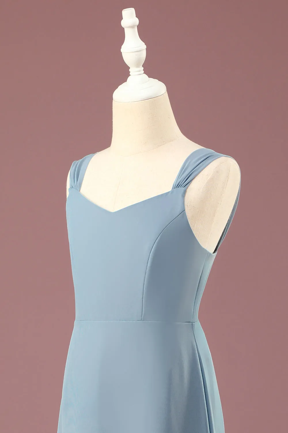 Dusty Blue A-line V-neck Chiffon Junior Bridesmaid Dress
