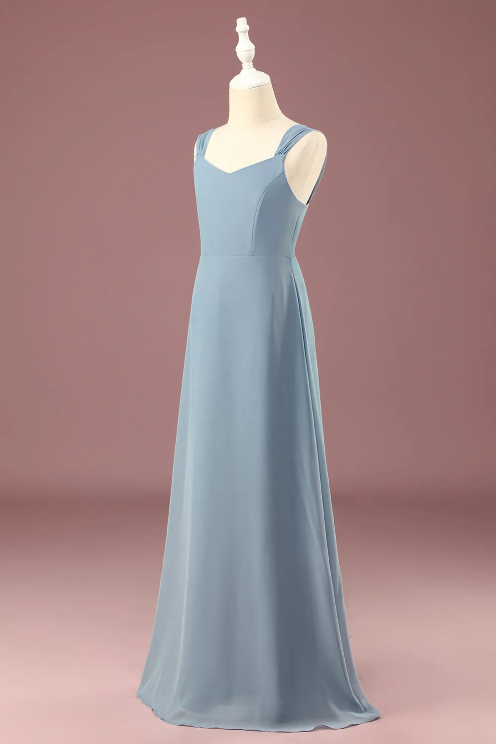 Dusty Blue A-line V-neck Chiffon Junior Bridesmaid Dress