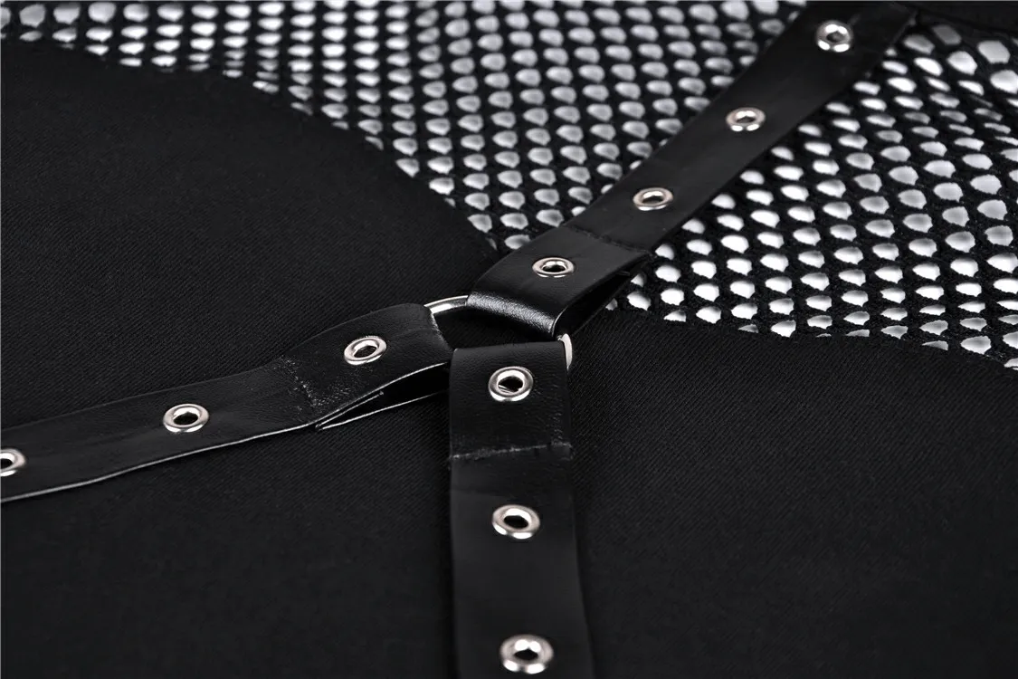Edgy Black Mesh Cold Shoulder Top with Stud Details