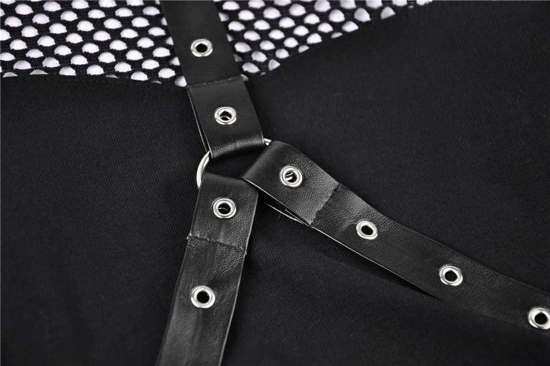 Edgy Black Mesh Cold Shoulder Top with Stud Details