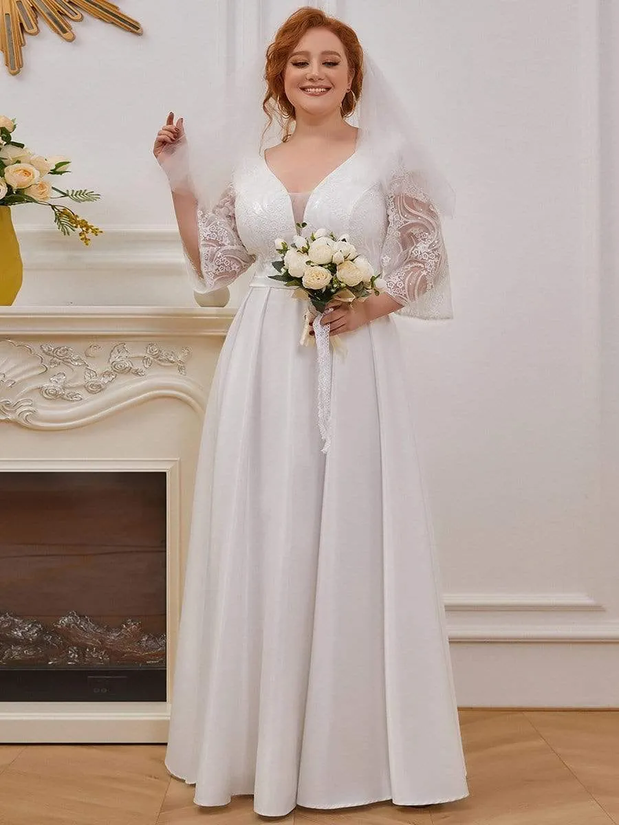 Elegant Applique A Line Simple Wedding Dress with Half Sleeves