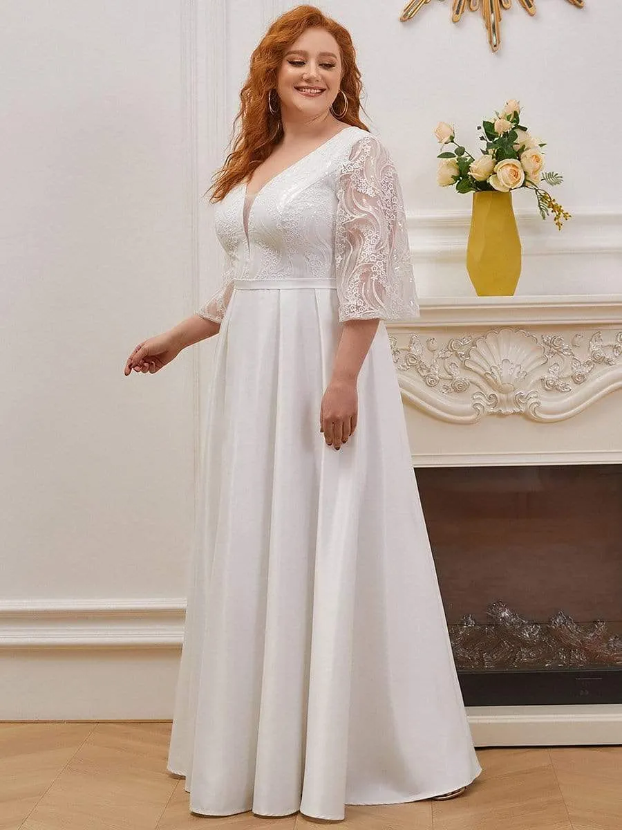 Elegant Applique A Line Simple Wedding Dress with Half Sleeves