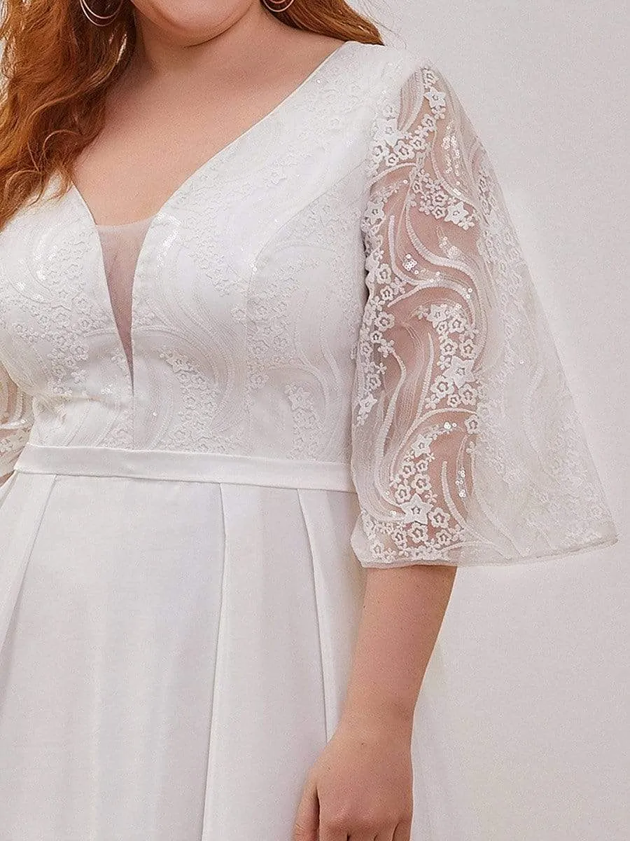 Elegant Applique A Line Simple Wedding Dress with Half Sleeves