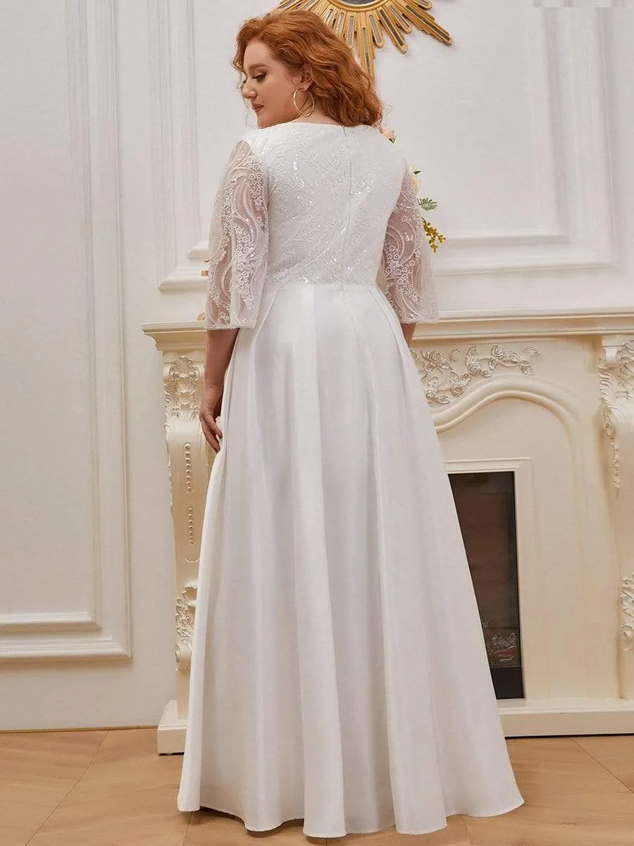 Elegant Applique A Line Simple Wedding Dress with Half Sleeves